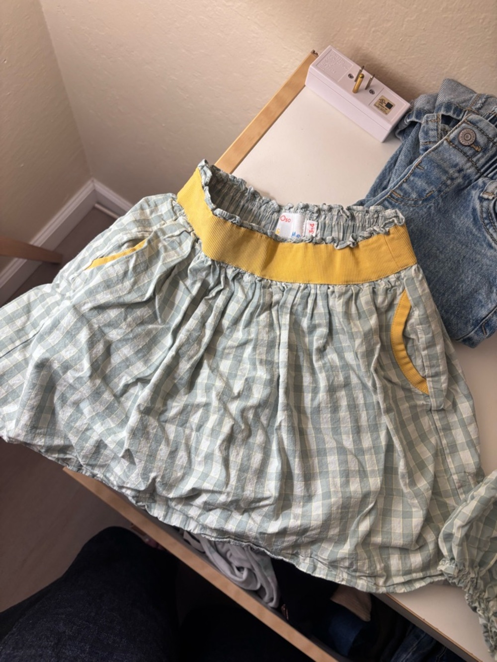 Oso & Me - Girl's Gingham Skirt with Yellow Waistband